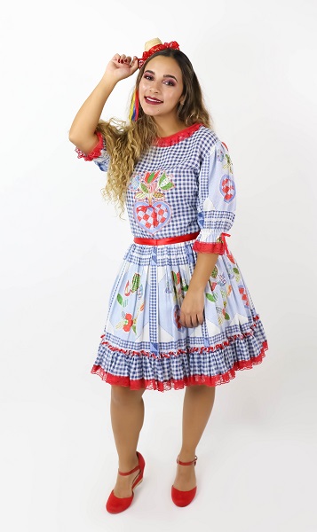 Festa Junina Vestido tulipa azul vermelho